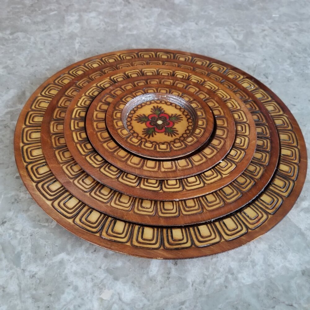 🎉HP🎉 Decorative Folk Art Set of 5 Wooden Nesting Plates Made in Poland - Picture 2 of 7